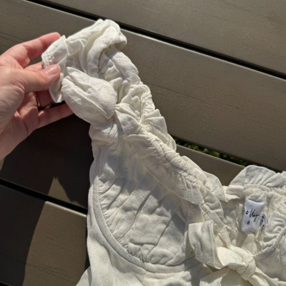 Princess Polly Elouise White Milkmaid Mini Dress Button Front Tie Bust - Picture 4 of 5